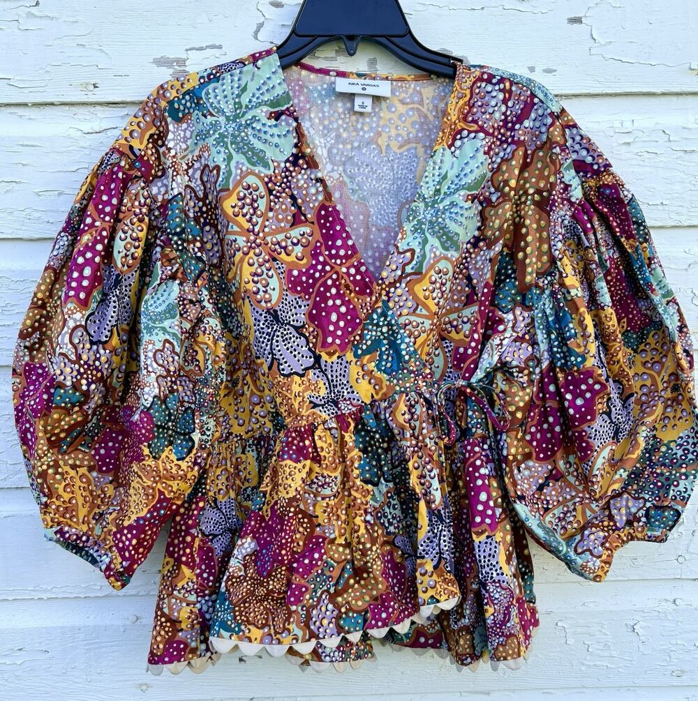 Kika Vargas x Target Anemone Abstract Print Wrap Top S Balloon Puff Sleeve Boho